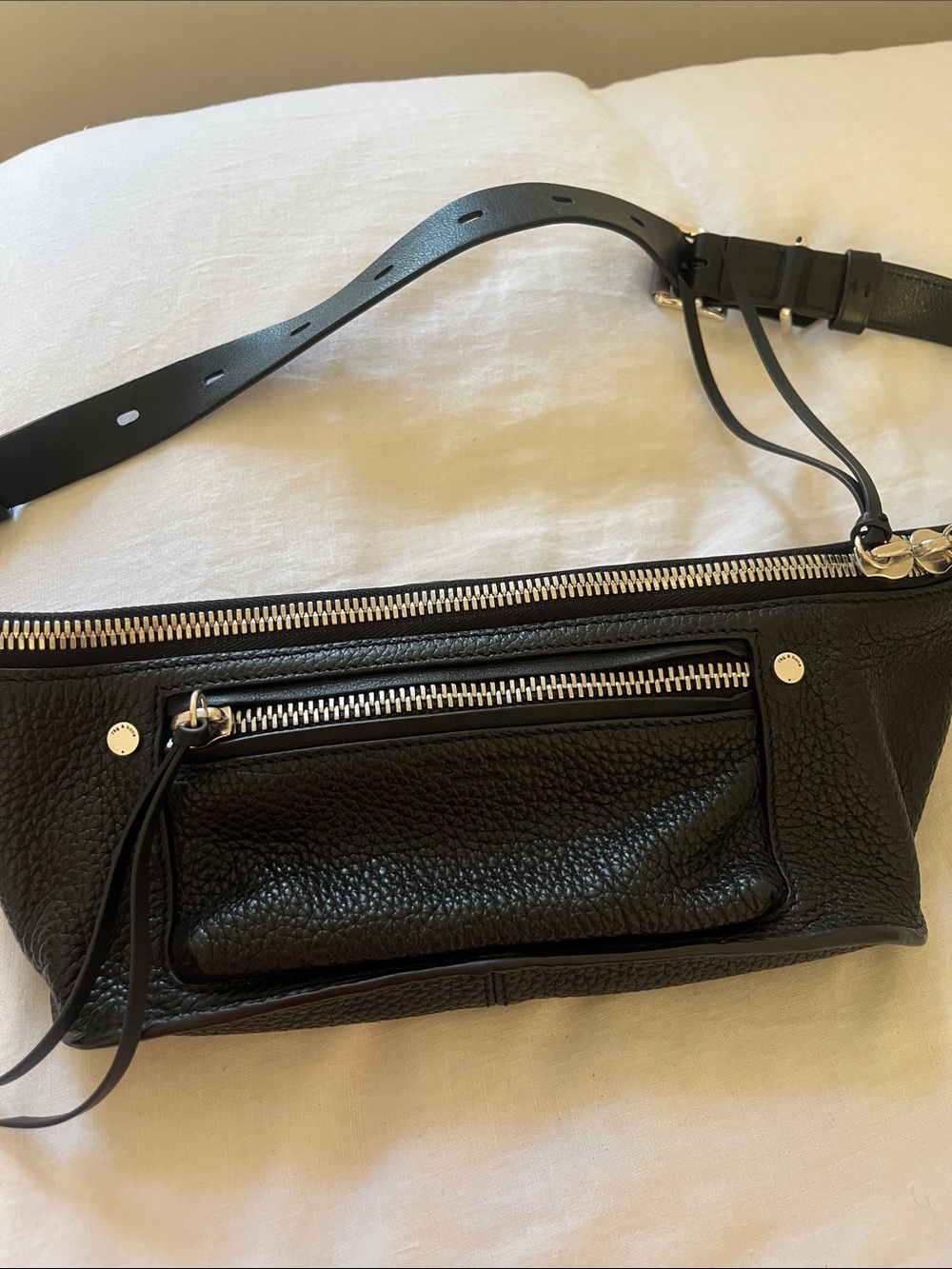 rag & bone Black Pebbled Leather Crossbody Belt Bag with Silver Hardware